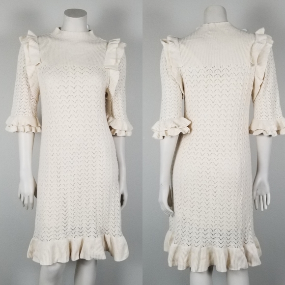 Happy X Nature Knit Ruffle Knee-length Dress in Cream Size Medium - Picture 2 of 9